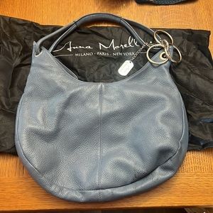 ANNA MORELLINI BLUE LEATHER SHOULDER BAG